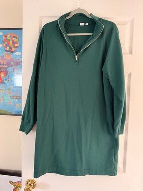 GAP Forest Green Half-Zip Sweatshirt Dress